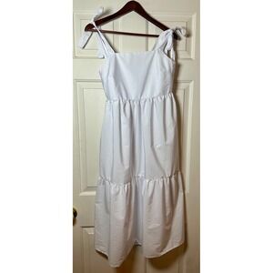 Stradivarius White Square Neck Tie Shoulder‎ Tiered Maxi Dress Women's Size S